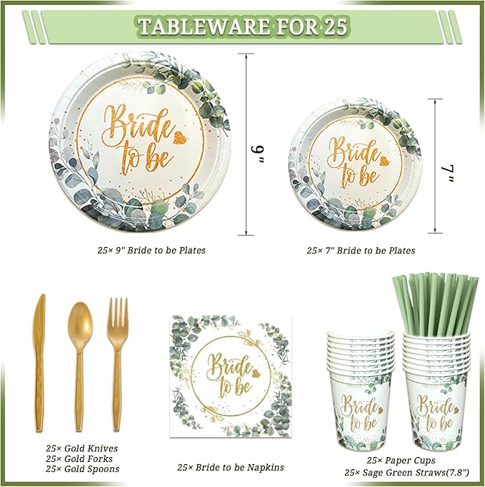 310 Pcs Sage Green Bridal Shower Decorations, Bachelorette Party Decorations - Image 3