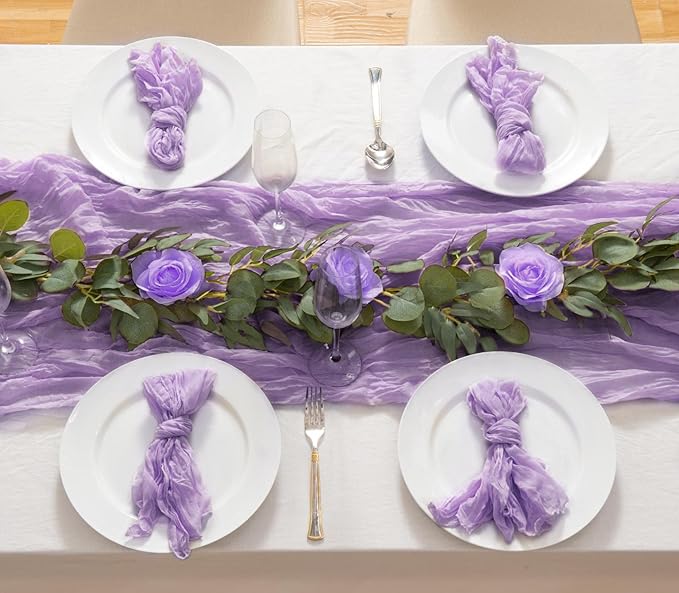 6 Pack Lavender Cheesecloth Table Runner 21x120 Inch Boho Wrinkled Sheer - Image 5