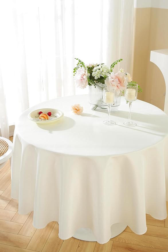 Craft And Party Round Tablecloth, 120 Inch Ivory Tablecloth, Polyester Fabric - Image 5