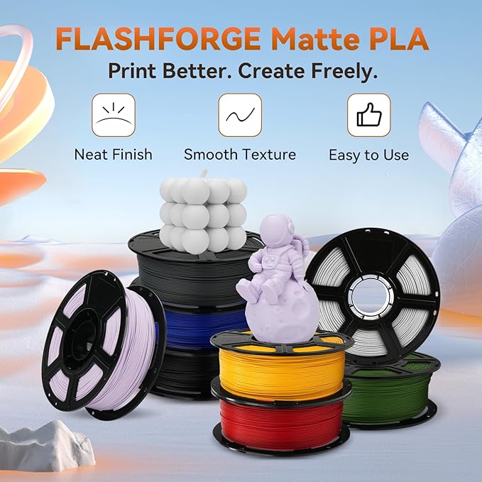 FLASHFORGE PLA Filament 1.75mm +/- 0.02mm, Matte Grey 3D Printer Filament 1kg - Image 2