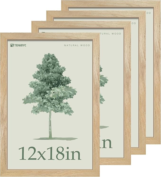 12x18 Poster Frame 4 Pack, Textured Natural Solid Wood Picture Frame, HD by TENiBYC