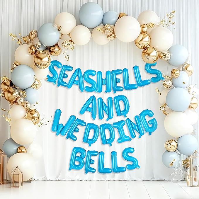 Seashells and Wedding Bells Balloon Banner Bachelorette Party Decorations Blue - Image 4