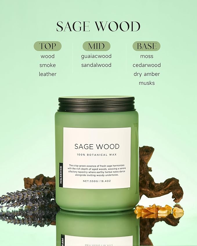 M&SENSE Sage Wood Scented Candle, 19.4oz 110 Hours Long Lasting Clean Non Toxic - Image 2