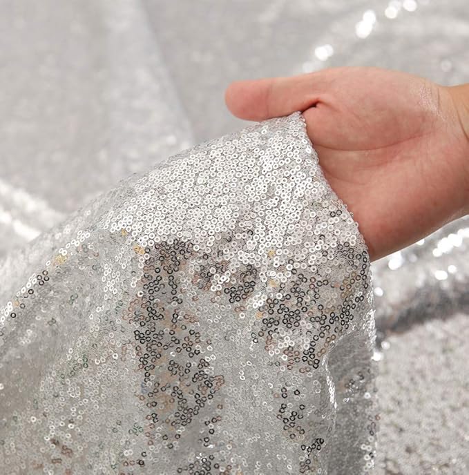 SquarePie Sequin Backdrop 10FT x 10FT Silver Curtain Background Wedding Party - Image 8