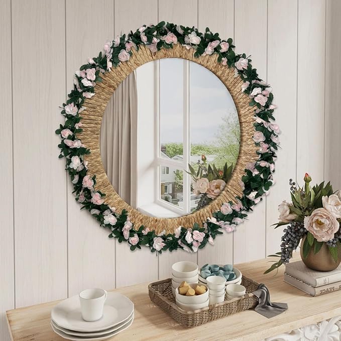 16Pcs 126Ft Light Pink Rose Garland, Fake Rose Hanging Flowers, Artificial - Image 5