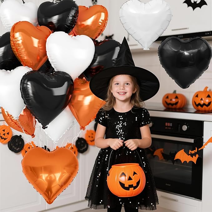 Black Orange Heart Balloons, 18 Inch Black White Orange Heart Foil Shape Balloon - Image 6