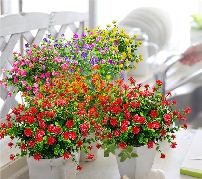 10 Bundles Artificial Fake Flowers, Faux Outdoor Plastic Plants UV Resistant - Image 4
