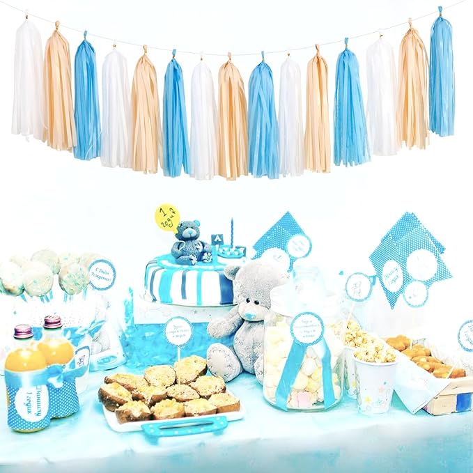 Light-Blue White Boho Champagne-Gold Party-Decorations - Image 7