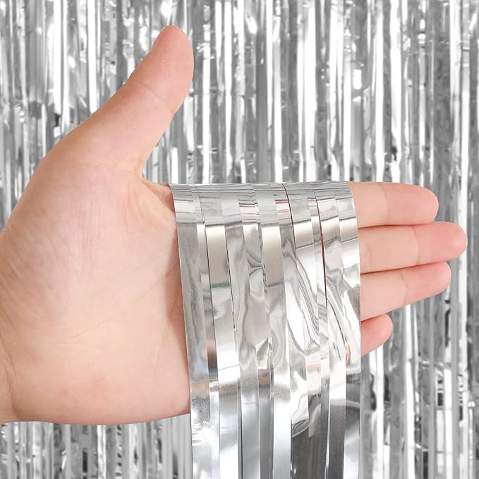 2 Pack Silver Fringe Curtains Foil Shiny Fringe Backdrop Tinsel Door Streamers - Image 6