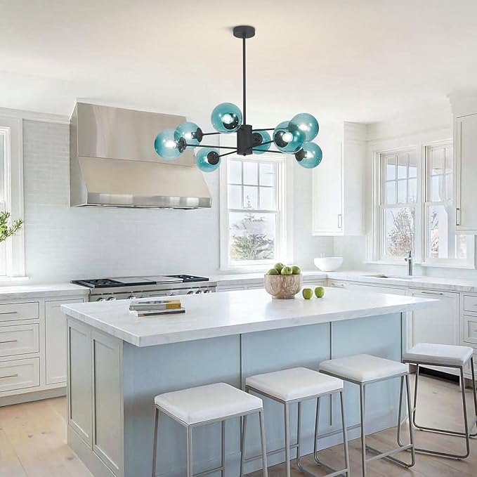 KCO Lighting Modern 8-Lights Blue Glass Sputnik Chandelier Mid-Century Matte - Image 5