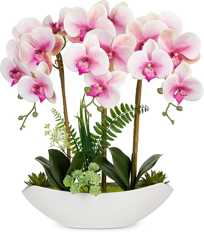 Briful Pink Orchid Artificial Flowers 18in Fake Orchid Silk Flowers by Briful