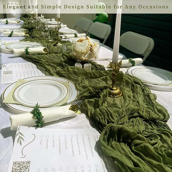 20 Pack Olive Green 10FT Cheesecloth Table Runner Rustic Gauze Cheese Cloth - Image 7