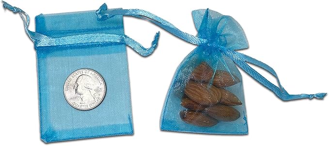 TheDisplayGuys 48-Pack 2" x 2-3/4" Turquoise Blue Sheer Organza Gift Bags - Image 3