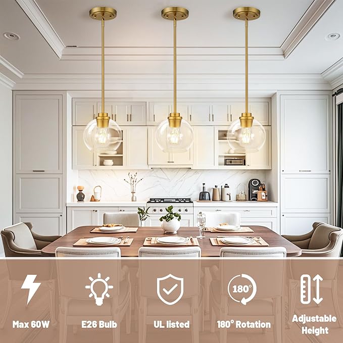 Globe Pendant Lights Kitchen Island, Farmhouse Gold Pendant Light - Image 2