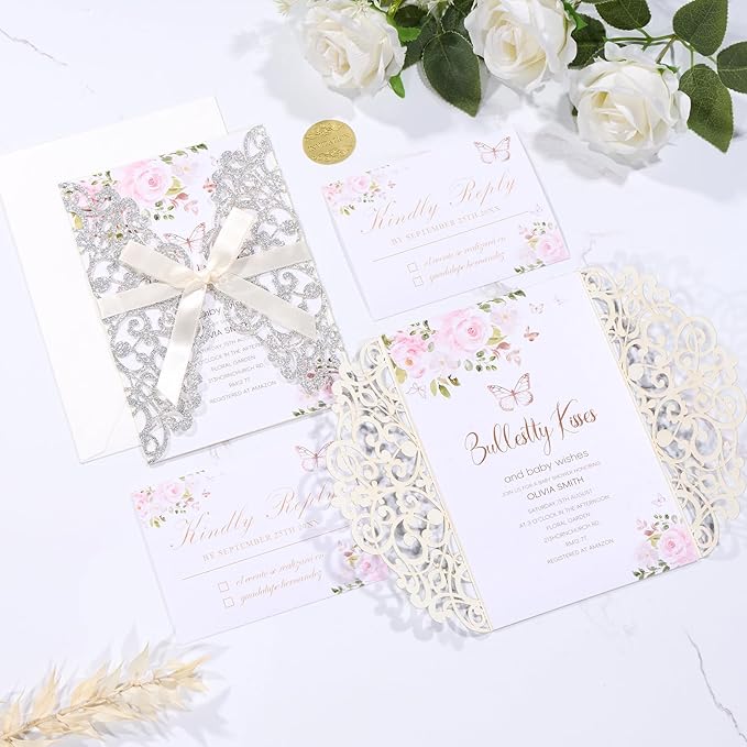 50Pcs Sliver Glitter Wedding Invitations - Image 7