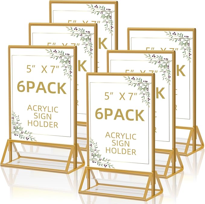 Acrylic Sign Holder 5x7 Gold Display Stand, Acrylic Frames by PPH-SisyPurchaseNow