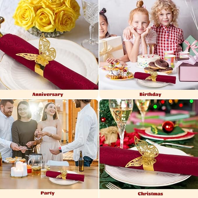 150 Pcs Napkin Rings Laser Cut Butterfly Shape Foil Paper Napkin Holder - Image 2