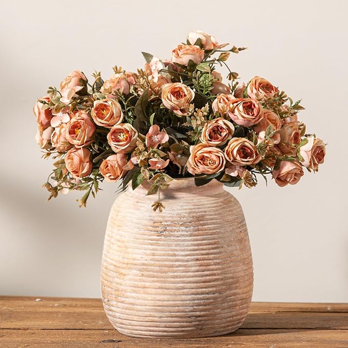 Ceramic Flowers Rustic Vase, Neutral Pottery Farmhouse Vases Home Decor by ooit