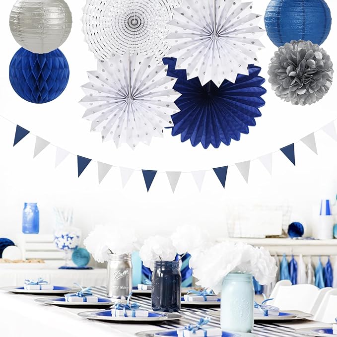 Navy-Blue White Silver Party-Decorations - Image 6
