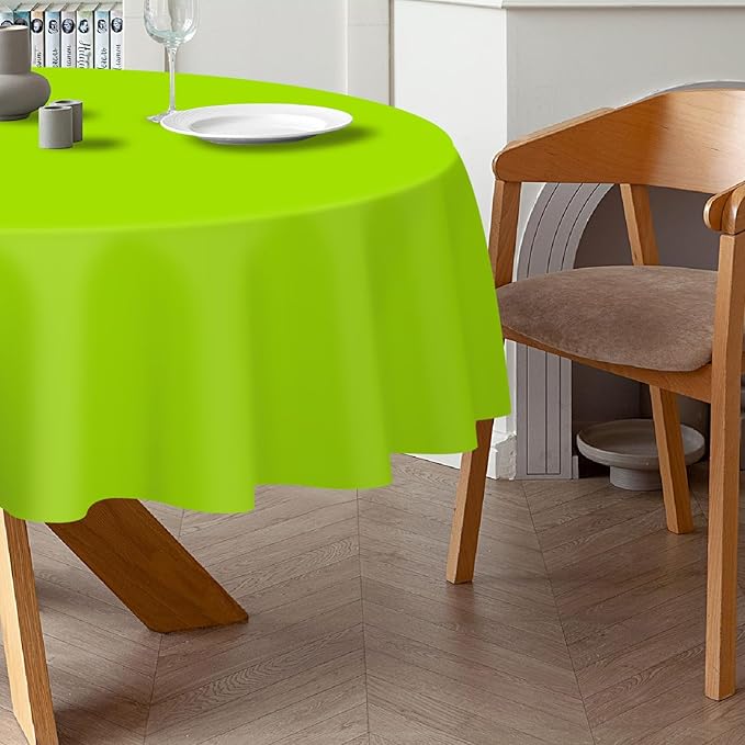QIKSION Lime Green Round Tablecloth 2 Pack, 84 Inch Plastic Table Cover - Image 6