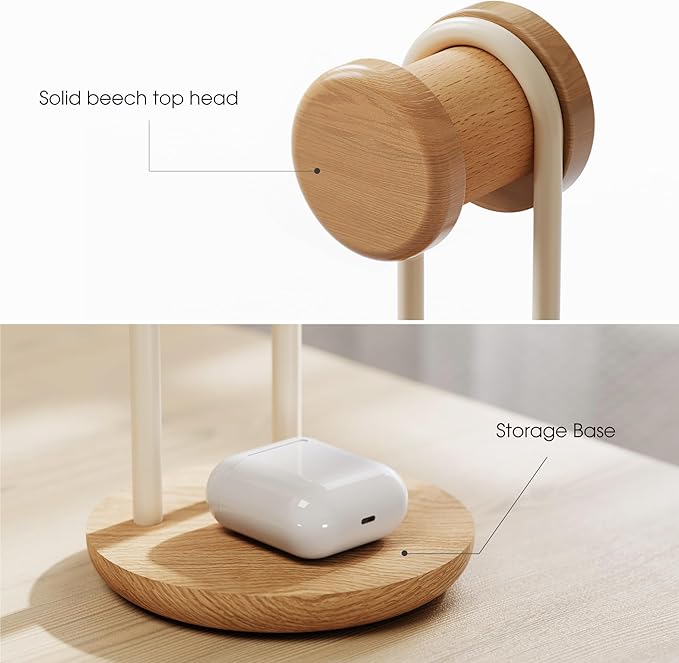 Fenge Headphone Stand for Desk, Nature Wood & Metal Headphone Holder - Image 4