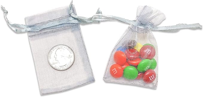 TheDisplayGuys 100-Pack XS 2 x 2 3/4" Silver Sheer Organza Gift Bags by TheDisplayGuys