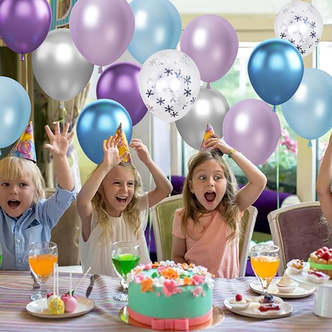 Frozen Balloons, 12 Inch Purple Blue White and Silver Balloons - Image 6
