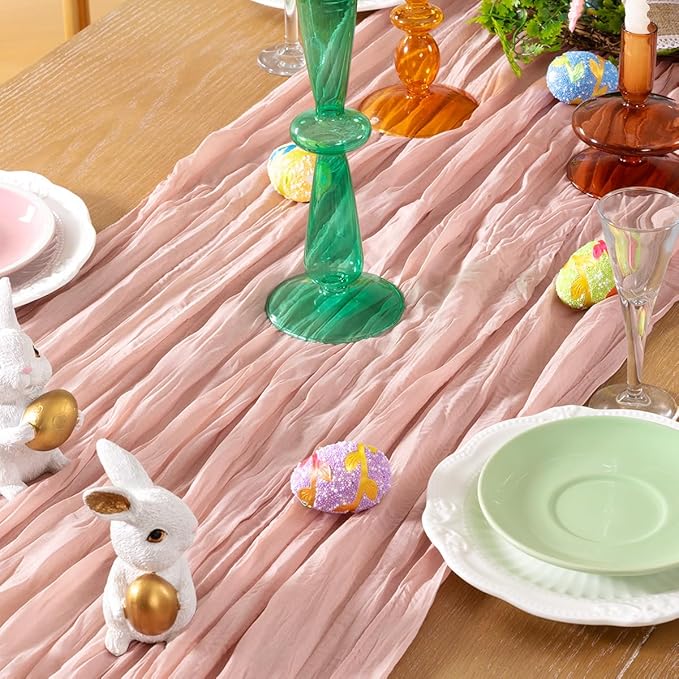 Pink Cheesecloth Table Runner 12 Pack Fall Table Runners Boho Gauze 120 Inches - Image 2