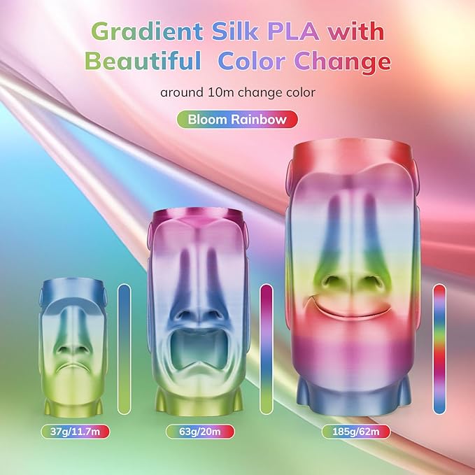 AMOLEN Silk PLA 3D Printer Filament, Shiny Multicolor Rainbow PLA Filament - Image 3