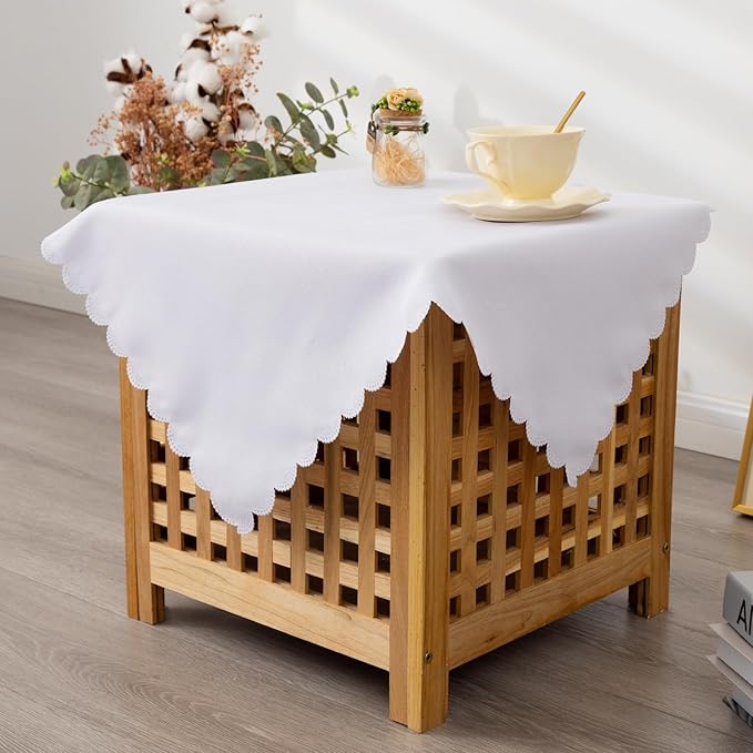 Small Square White Tablecloth 24 x 24 Inch Polyester Fabric Washable Table by YZKITM