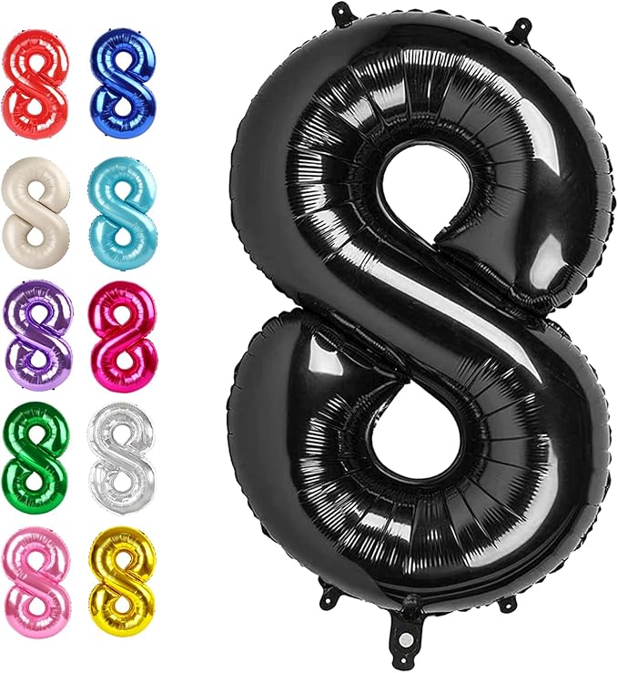 Black Foil Number 8 Balloon 40 Inch, Helium Mylar Eight Numbers 8 18 28 38 48 by Upgesy