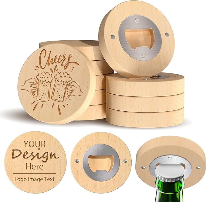 8 Custom Magnetic Bottle Opener Refrigerator, Personalized Engraved Wood Beer by Shueewago