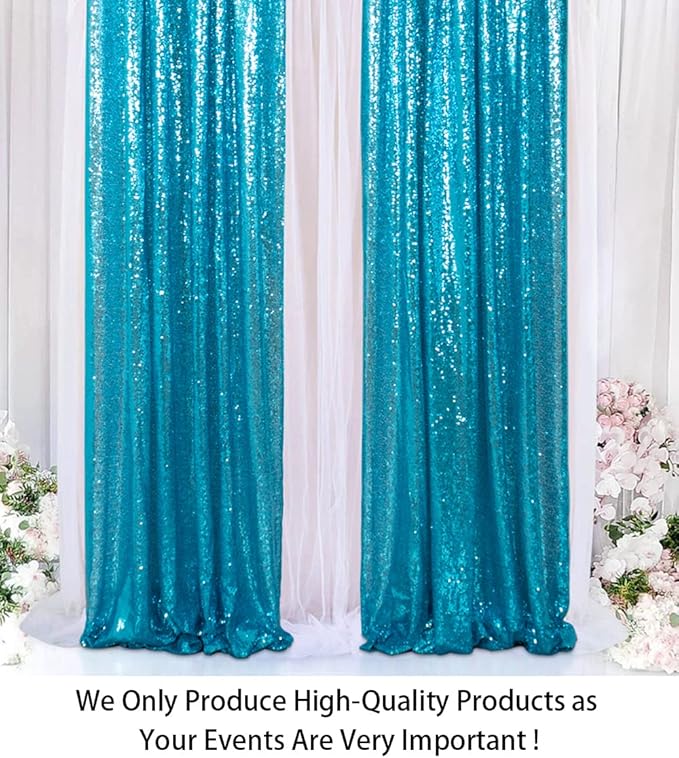 ShinyBeauty Sparkle Backdrop Curtain Aqua 2 Panels Set Sequin Photo Backdrop - Image 2