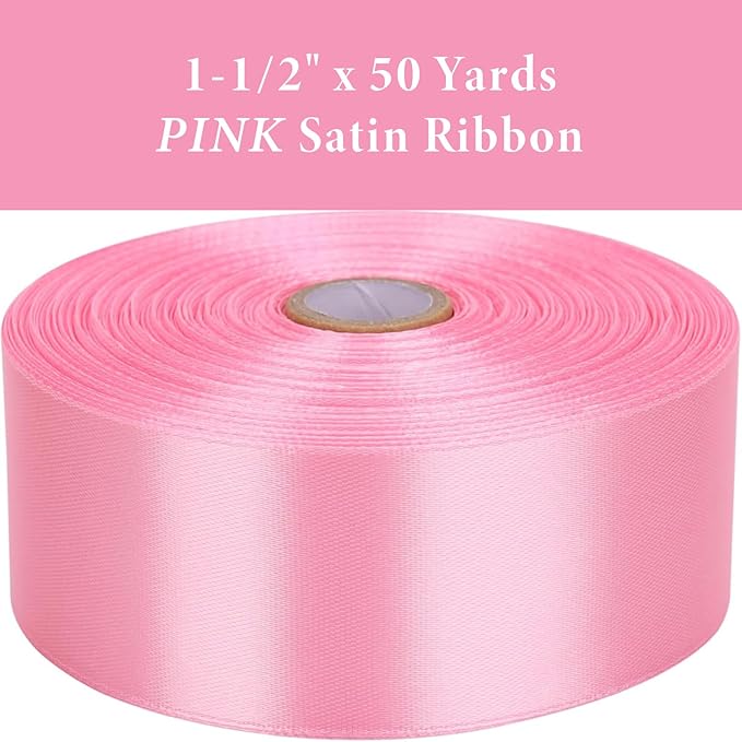 1-1/2" x 50 Yards Pink Satin Ribbon Single Faced Fabric Ribbons - Image 3