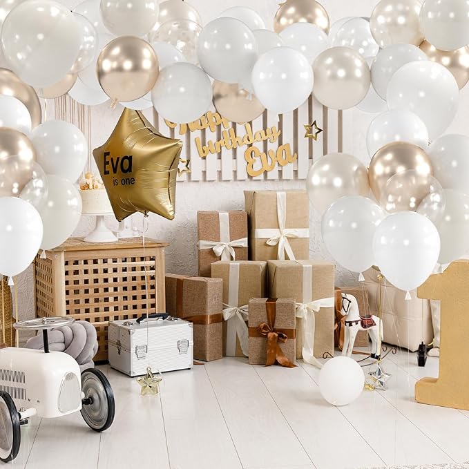 100pcs White and Gold Balloons - Image 5