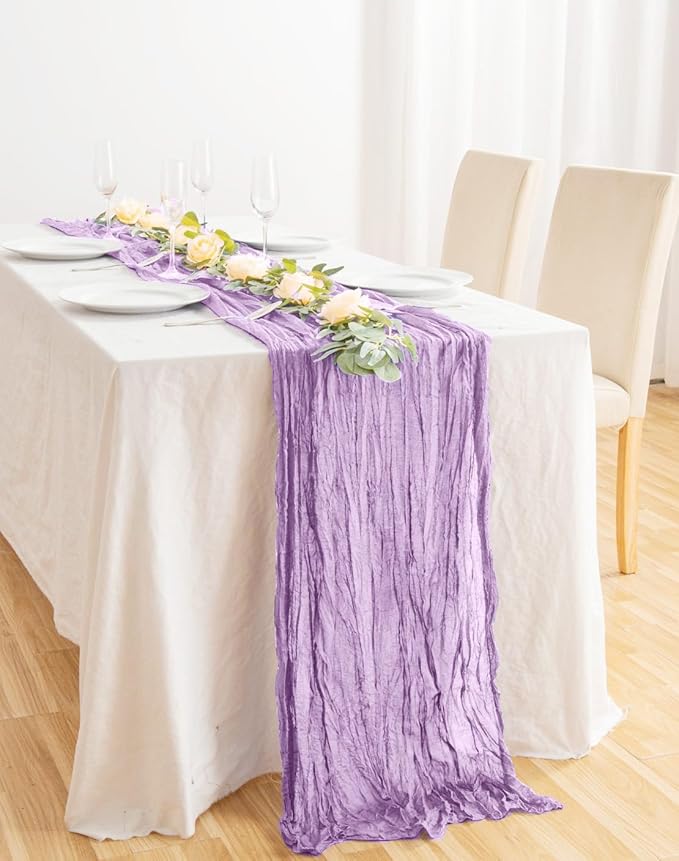 8 Pack 10Ft Table Runner 35x120 inch Purple Boho Gauze Table Cheese Cloth Long - Image 5
