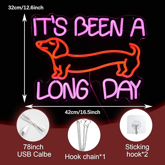 Dimmable Dog Neon Sign Pink It’s Been A Long Day Neon Light - Image 2