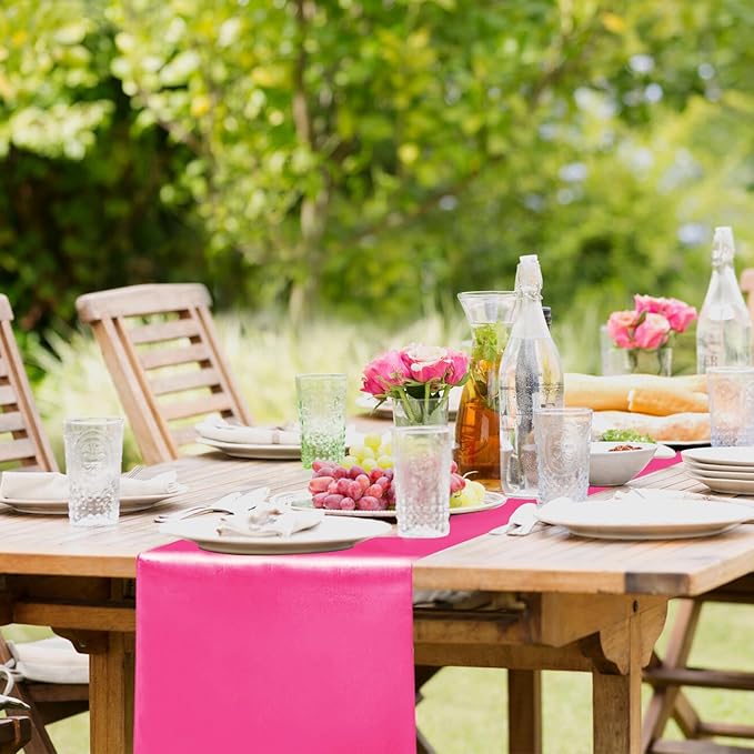 10 Pack Satin Table Runner 12 x 108 Inch Long Fuchsia Silk Table Runner - Image 2