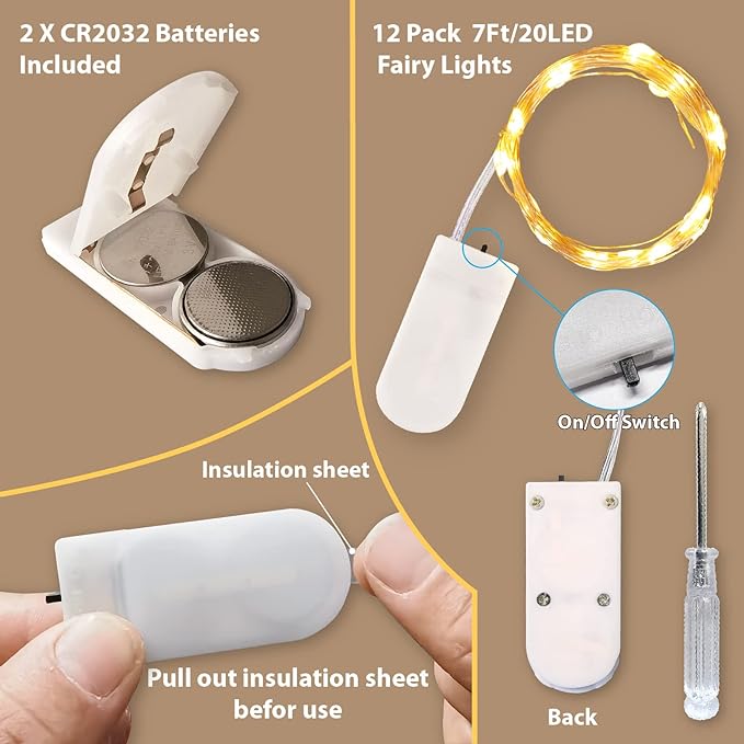 HXWEIYE 12 Pack Fairy Lights Battery Operated, Warm White 7ft 20LED Mini - Image 3