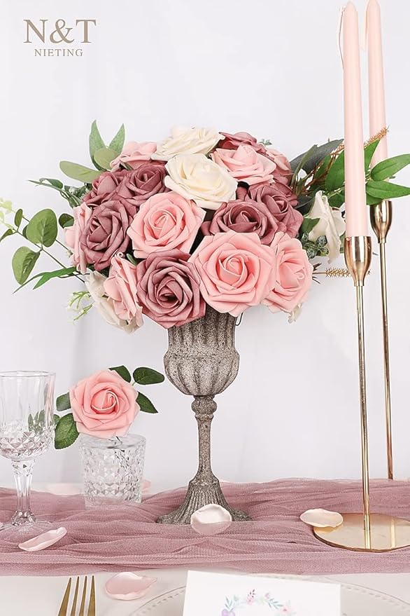 N&T NETING Artificial Flowers Roses 25pcs Real Looking Fake Spring Roses Stem - Image 6