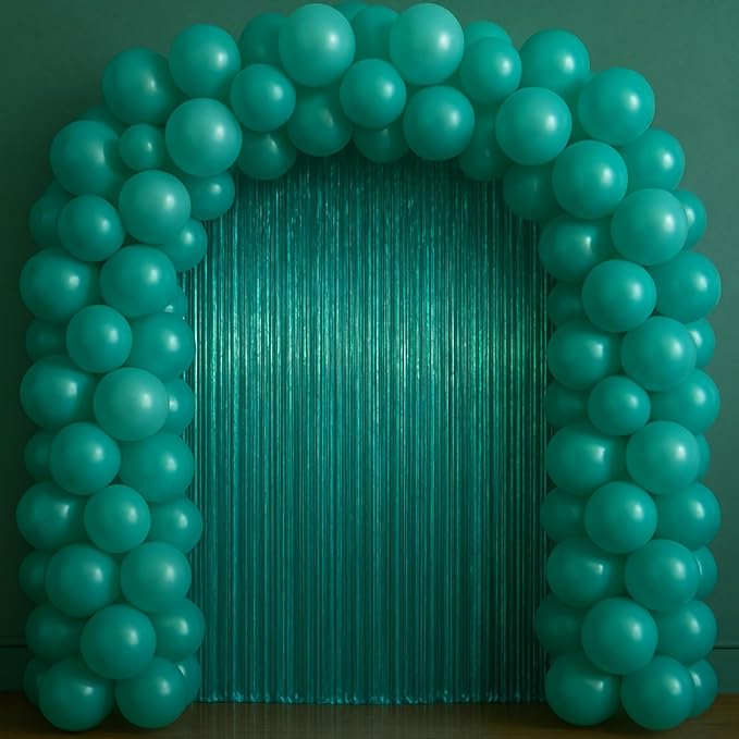 3 Pack 3.3 x 6.6 ft Dark Green Foil Fringe Backdrop Curtains, Tinsel Streamers - Image 6