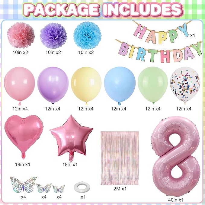 Pastel 8th Birthday Party Decorations - Image 2