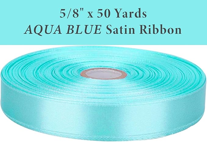 5/8 Inch Aqua Blue Satin Ribbon 50 Yards Solid Fabric Ribbons - Image 2