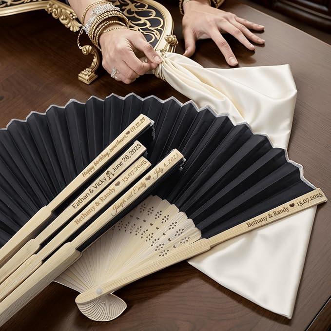 25Pcs Personalized Silk Fans Folding Hand Fan, Custom Wedding Bridal Party - Image 6