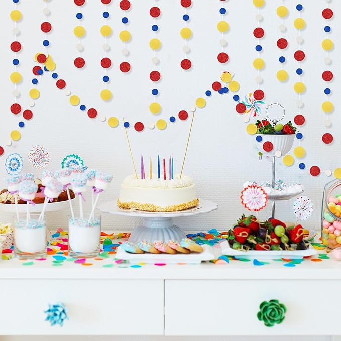 Outus 10 Pieces Colorful Dots Paper Garland Round Glitter Garland Hanging - Image 4
