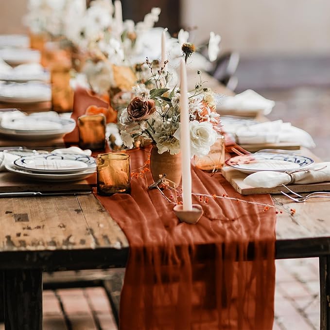 Hahuho Terracotta Cheesecloth Table Runner 10ft, Gauze Boho Rustic Table Runners - Image 7