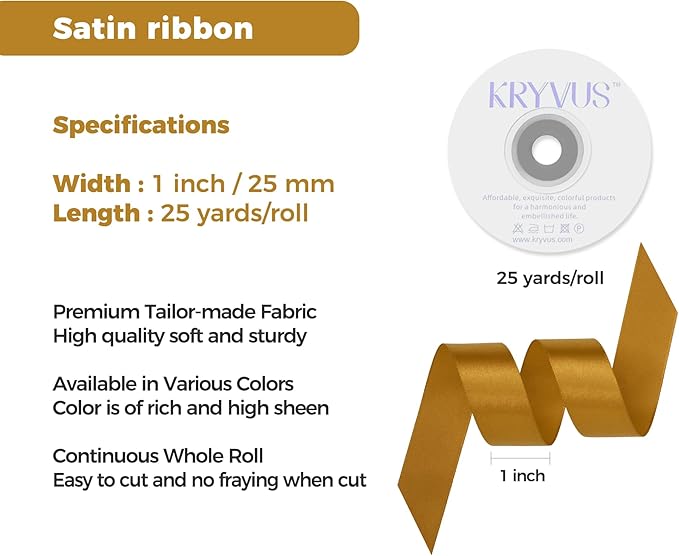 Gold Satin Ribbon 1 inch X Continuous 25 Yards, Single Face Polyester Ribbon - Image 3