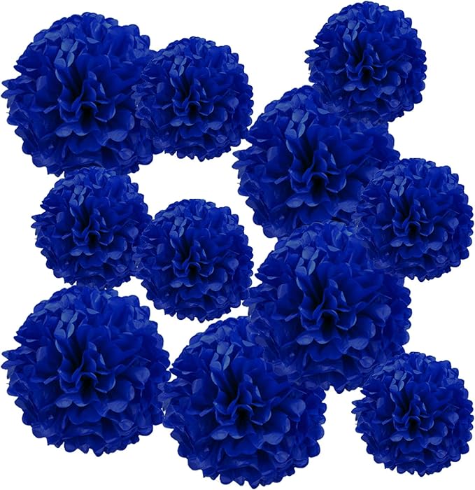 Navy Blue Paper Pom Poms by Tim%26Lin
