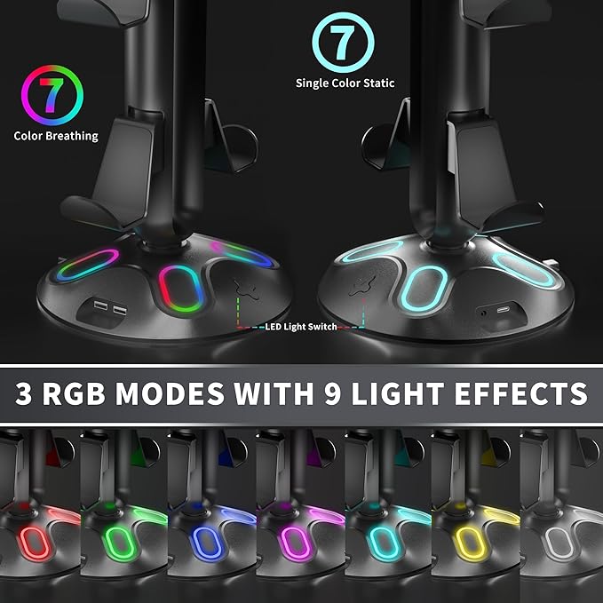 Gaming RGB Headphone Stand, Controller Holder - Image 2