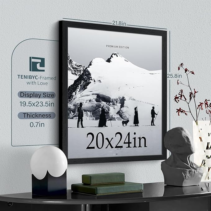 20x24 Picture Frame Set of 3, Textured Black Solid Wood Poster Frame, Wall - Image 2